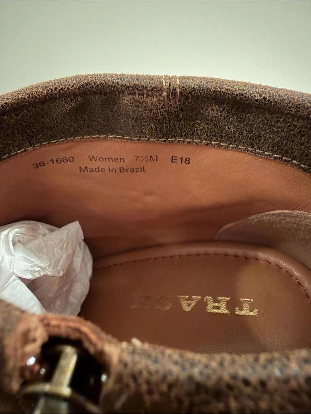 TRASK Teri Brown Distressed Leather Ankle Boots Block Heel Women’s 7.5